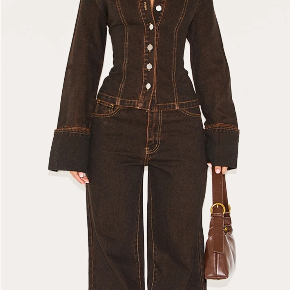 PrettyLittleThing Dark Brown Flared Wide Leg Jeans